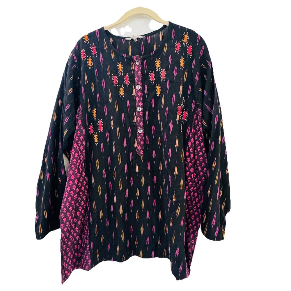 MarketPlace Handwork of India 100% Cotton Embroidered Tunic Blouse 1W 18-20